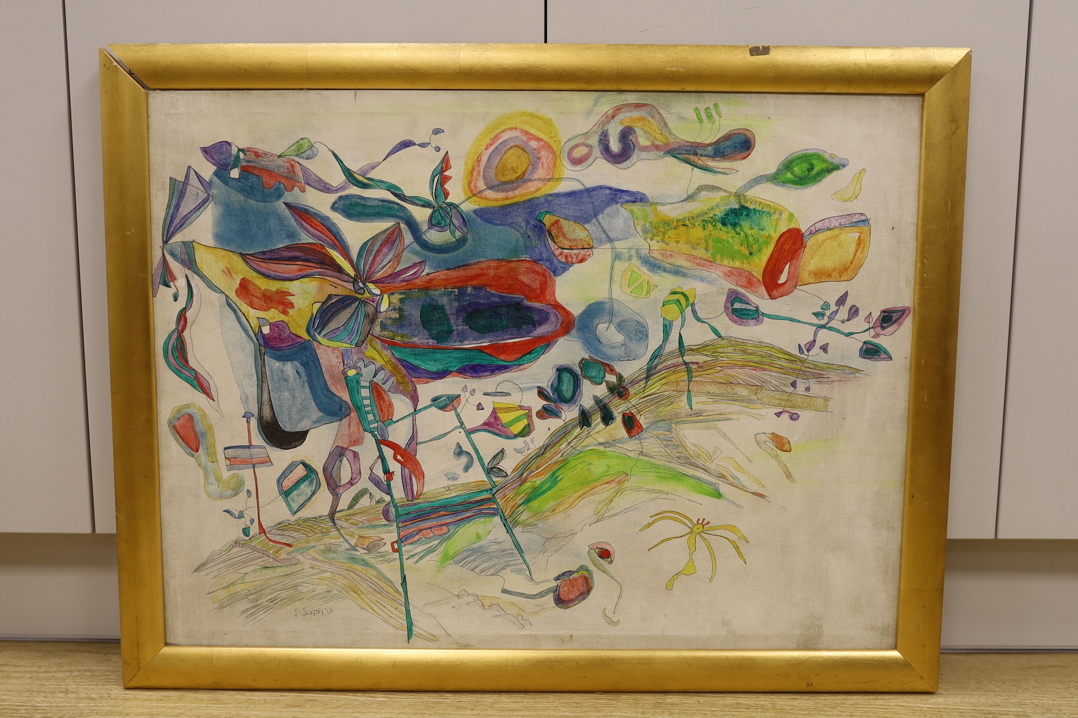 E. Smith, oil on canvas, abstract, signed and dated '66, 58 x 78cm